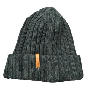 Turtle Fur Black Ribbed Knit Beanie Hat Leather Logo Tab Acrylic Winter Cap